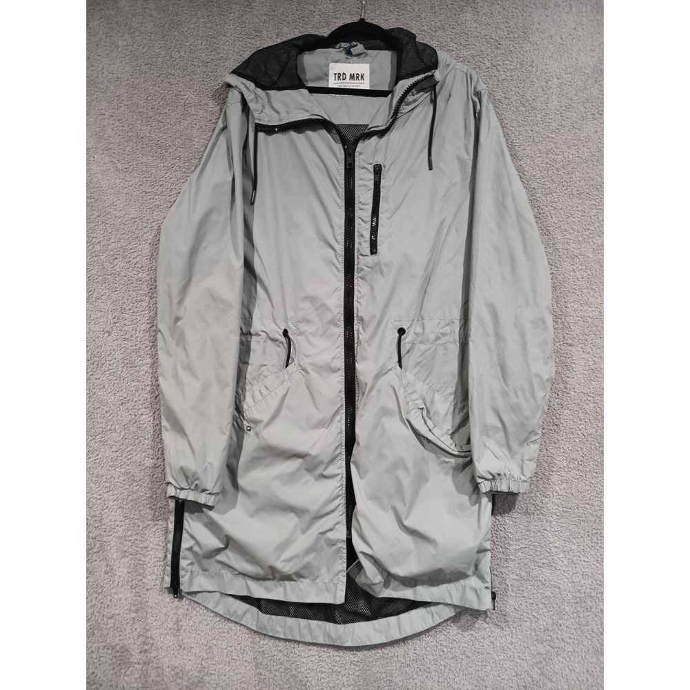 H&M TRD MRK Hooded Parka Jacket Men's M Gray Nylon Windbreaker